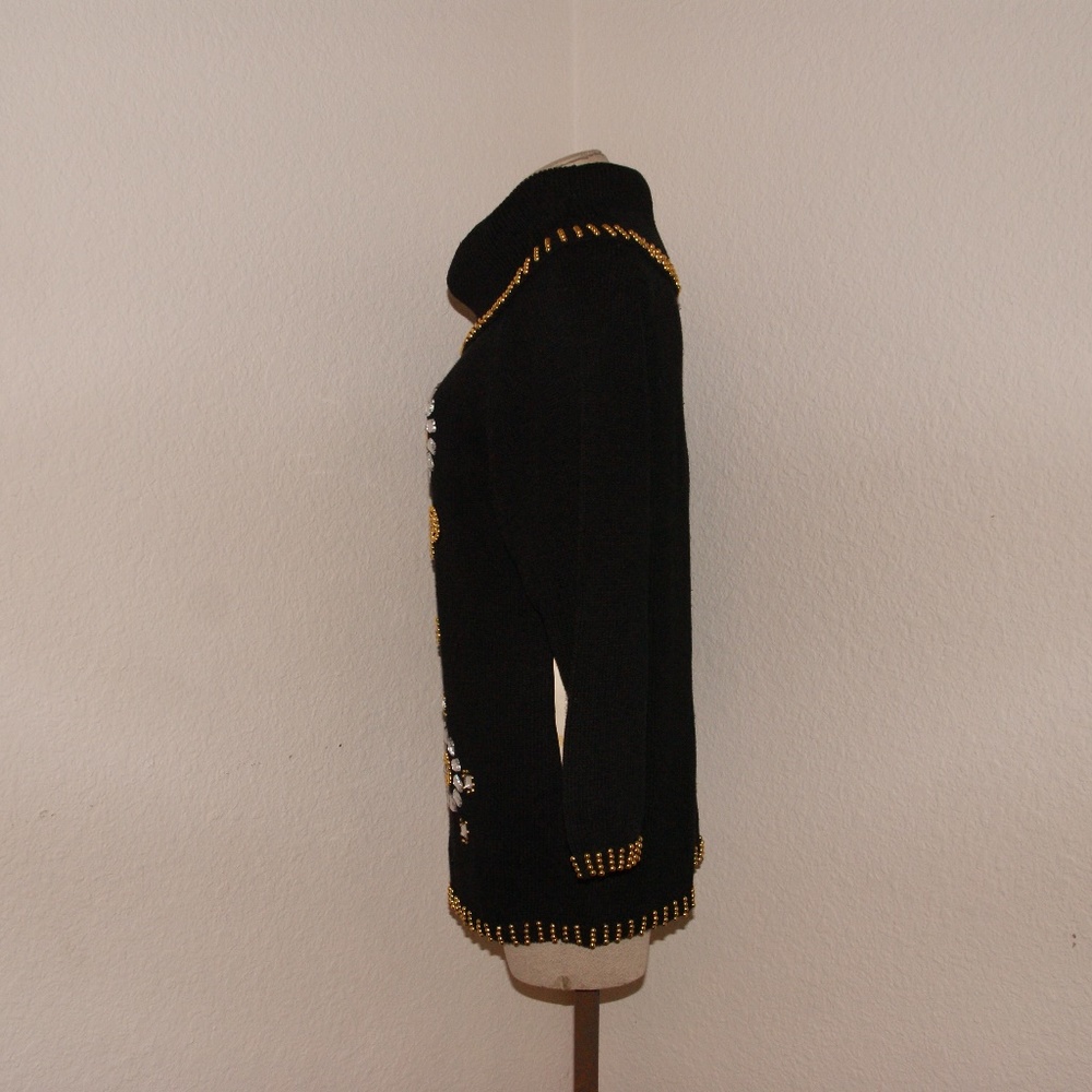 VINTAGE Black Beaded Cowl Neck Tunic Sweater sz S - Picture 4 of 8